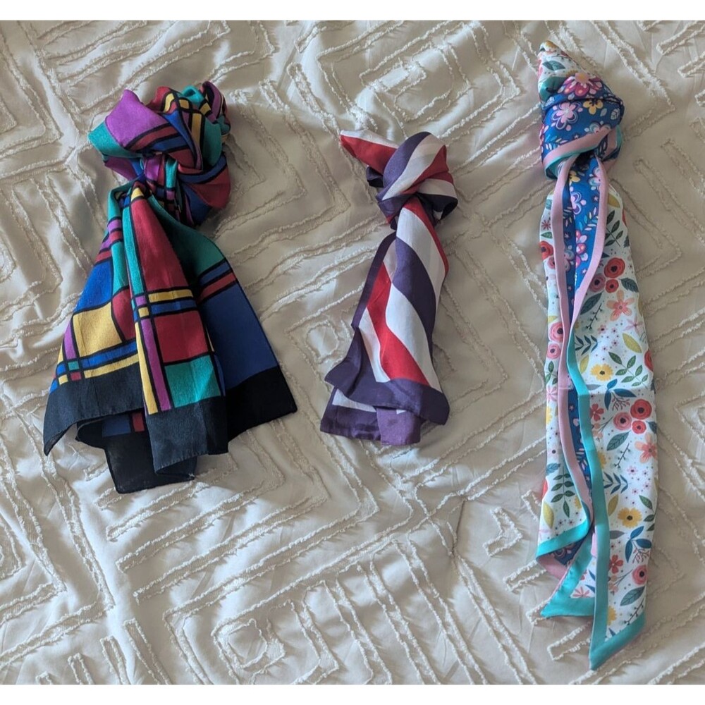 Vintage-Inspired & Floral Silk-Feel Scarf Lot - Set of 3 cottagecore boho purse